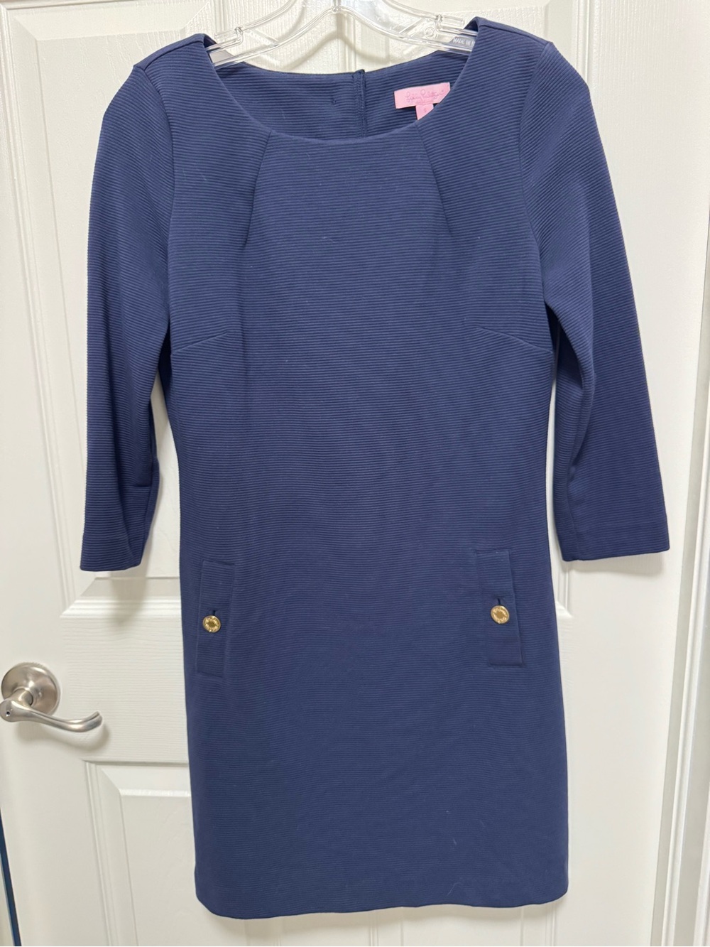 Lilly Pulitzer Navy Three-Quarter Sleeve Sheath Dress with Gold Buttons